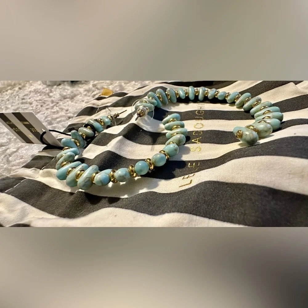 RARE Lele Sadoughi Rio Grande Turquoise Hoop Earrings NWOT Boho Luxe